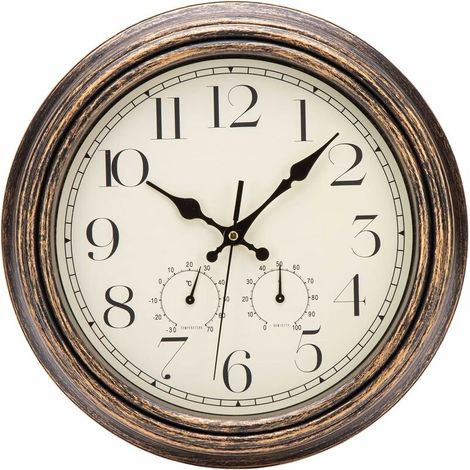 Wall Clock with Thermometer and Hygrometer Vintage Silent Golden Bronze Quartz Wall Pendulum for Living Room Kitchen 30cm (1/5)