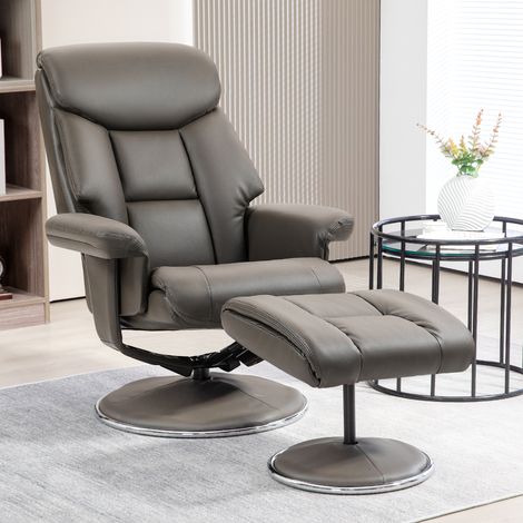 Fauteuil inclinable avec repose-pieds, dossier réglable, similicuir, jusqu'à 150 kg, gris (1/5)