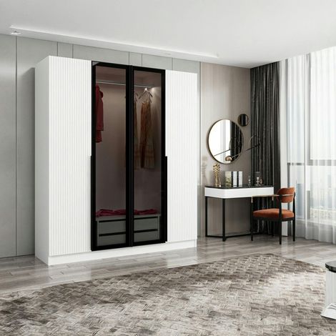 Armoire penderie blanche 2 portes vitrées H 210 cm BYRON (1/5)
