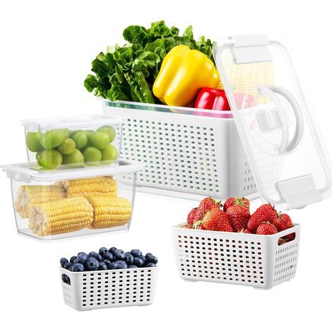 Lot De 3 Boîte Rangement Frigo,Boîte De Conservation Alimentaire Fraîcheur Passant au Lave-Vaisselle,Récipient Bac Conservation Salade Légume Fruit Fromage (1/5)