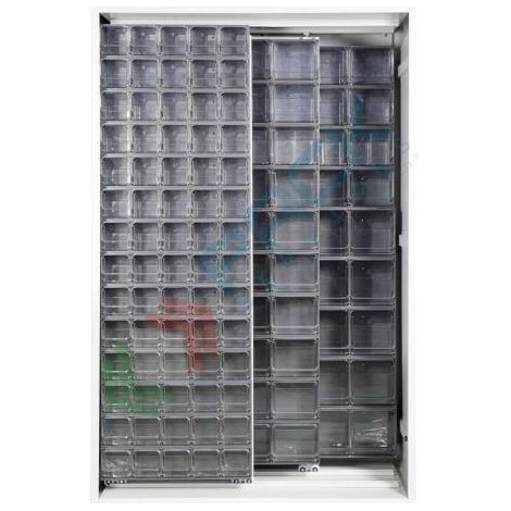 Mobilplastic 2 pannelli fissi + 2 pannelli scorrevoli Armadio Porta Minuteria 154 Cassetti colore Grigio Scuro (1/2)