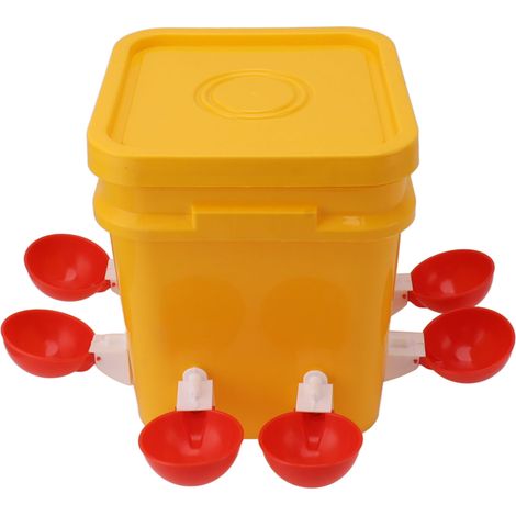 Abreuvoir automatique pour poulets avec réservoir portatif de 12 L, équipement d'abreuvement pour volailles (seau pour oies et canards) + grand bol rouge + vis noires (1/5)
