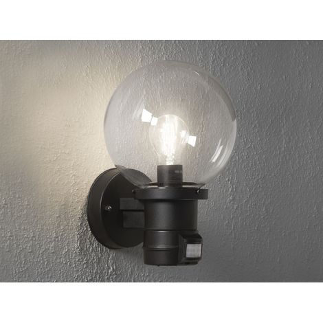 LED Außenwandleuchte mit Bewegungsmelder, Schwarz mit Glas Kugel Ø 20cm (1/5)