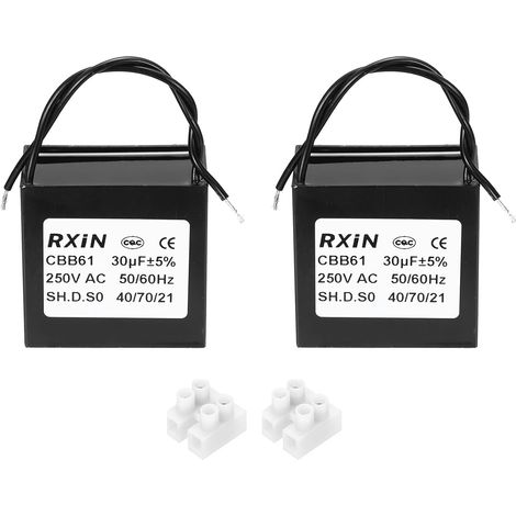 2 Pcs CBB61 Condensateur 30uf 250V 2 Fil Condensateur de Démarrage Condensateur Ventilateur Plafond pour Générateurs de Moteurs, les Souffleurs et les Extracteurs d'Air, Noir (1/5)