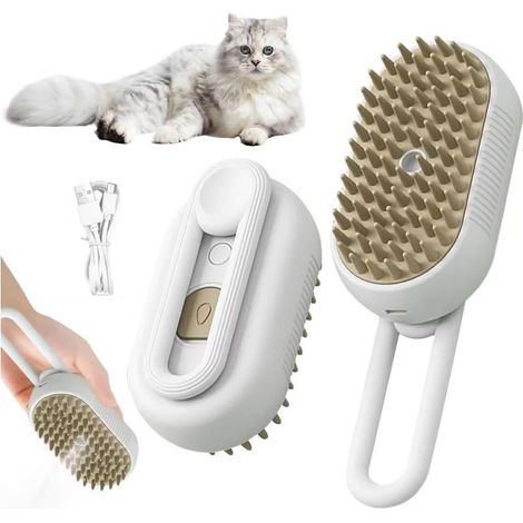 Brosse à vapeur pour chat, brosse pour chien, brosse à vapeur 3 en 1 pour chat, brosse pour chat, peigne pour chien, peigne pour éliminer les poils d'animaux (blanc) (1/5)