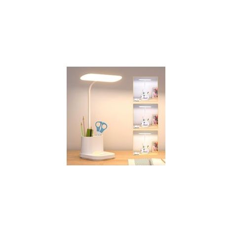 Lampe de Bureau LED, Lampe de Lecture Dimmable 3 Modes, USB Lampe de Bureau pour Enfants, avec Porte-Stylo et Support pour Téléphone Portable Lampe de Table Pliable, Veilleuse Protection des Ye (1/5)