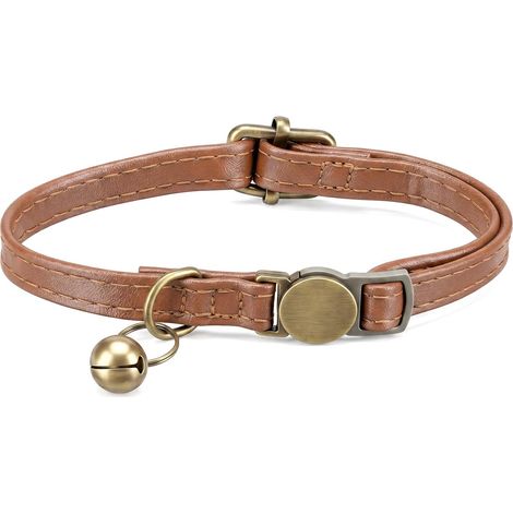 1 collier pour chat - En cuir - Avec fermeture de sécurité - Avec clochette - Marron - Doux - Pour chats, chatons, chiots (marron, 19-30 cm) (1/5)