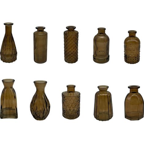 Juego de 10 mini jarrones decorativos de cristal - Estilo vintage texturizado