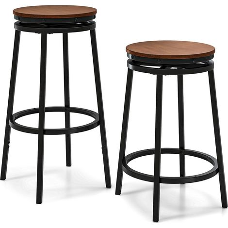 Set di 2 sgabelli da bar girevoli a 360° con altezza regolabile, Sedie girevoli per isola della cucina Marrone + Nero (1/4)