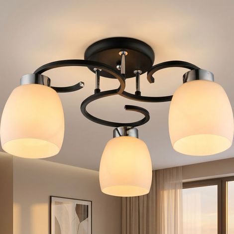 Plafoniera lampada in metallo vetro nero opale bianco illuminazione camera da letto