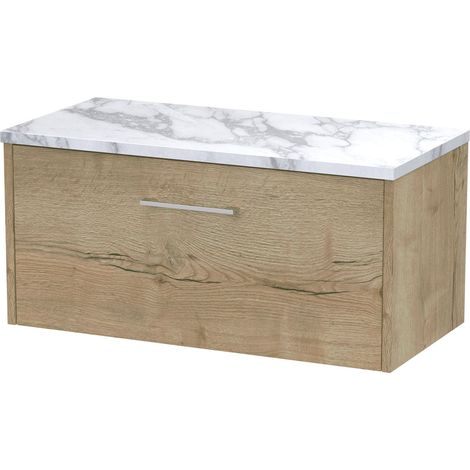 Winshill Contemporary 1 Drawer Wall Hung Vanity Unit with Laminate Worktop, Light Oak, 800mm