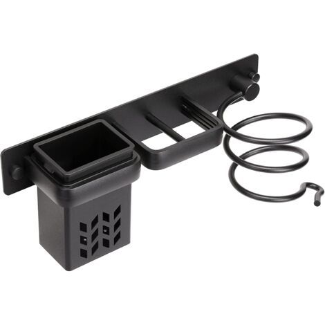 Ahlsen Sèche-Cheveux en Aluminium Salle de Bain Rangement Accessoires Support Organisateur Ensemble et Lisseur Mural Professionnel D'étagère Avec Trous pour Hôtel de Chambre à Coucher,Noir