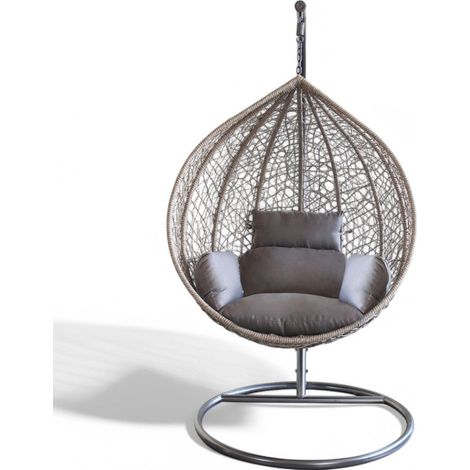 Dondolo sospeso ovale con struttura in metallo e seduta in wicker 195x105x120cm - Grigio