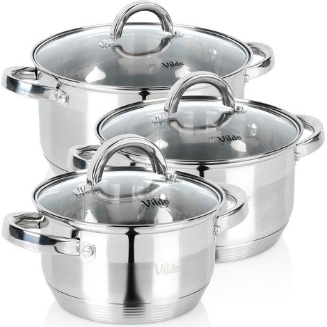 Set di 3 pentole in acciaio inox con coperchi in vetro. (1/5)