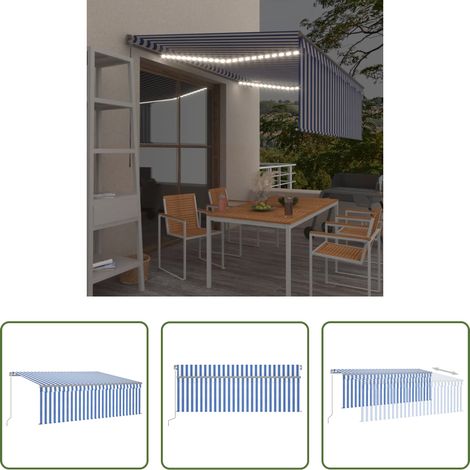 Markise Einziehbar - Markise Manuell Einziehbar mit Rollo LED 4x3m Blau und Weiß (1/5)