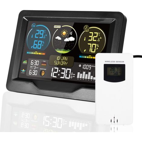 Stazione meteorologica wireless, stazione meteorologica wireless per interni ed esterni, termometro per interni con sensore, schermo retroilluminato a LED, orologio digitale, sveglia, visualizzazione 