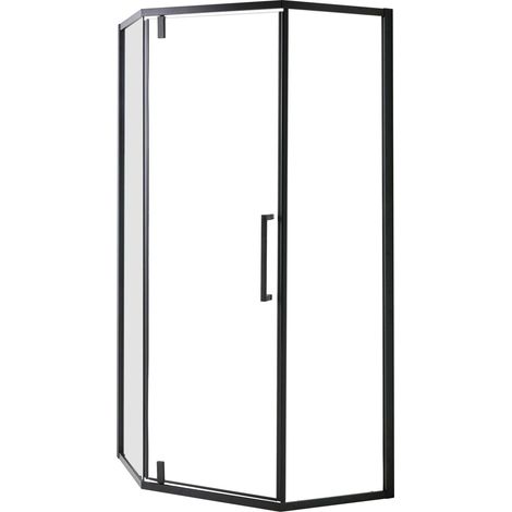 Cabina doccia in vetro temperato trasparente con porta a battente 90 x 90 x 190 cm Nero Tocantins