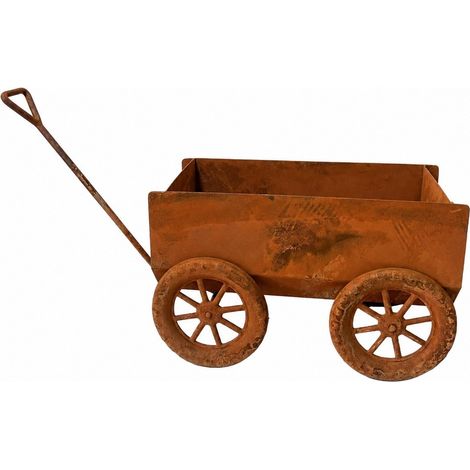 Chariot à fleurs en fer forgé avec roulettes, style vintage décoratif, pour intérieur et extérieur. (1/5)