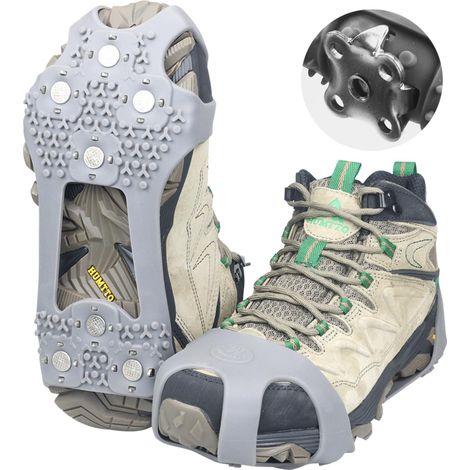 2 paia di ramponi da ghiaccio per scarpe e stivali, ramponi con trazione migliorata a 28 punte, punte in acciaio inossidabile per scarpe, per neve e ghiaccio, ramponi antiscivolo, L (W 9-12.5/M 8-11)