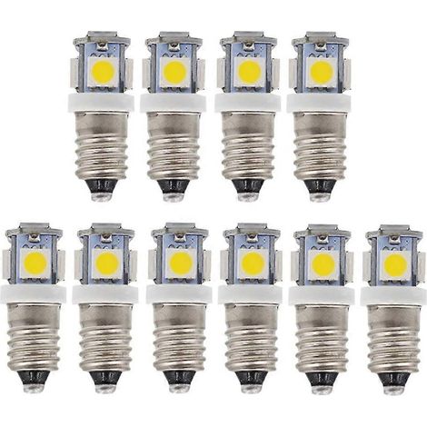 Lot de 10 ampoules LED E10 12V blanc froid 5SMD 0,5W 50LM (1/5)