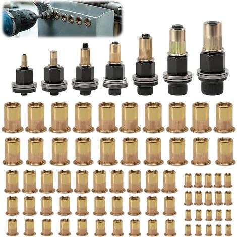 Lot de 7 pinces à écrou à riveter - Outil manuel pour M3 M4 M5 M6 M8 M10 M12 - Avec 70 écrous à riveter - Pince à riveter manuelle (1/5)