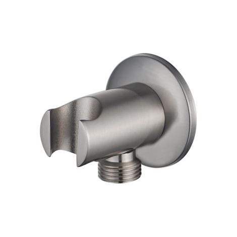 Fortifura Calvi Coude pour flexible de douche avec rosace ronde Inox brossé (1/4)