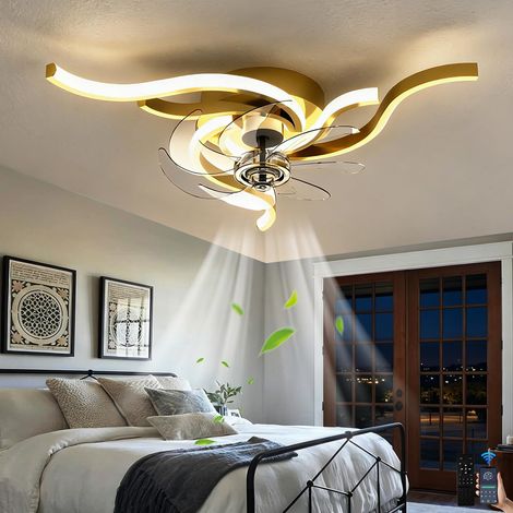 Ventilateur de Plafond avec Lumière – Télécommande et Application – 6 Vitesses Silencieux – Lampe Dimmable – 3 Températures de Couleur – Pour Salon, Cuisine, Chambre-Or
