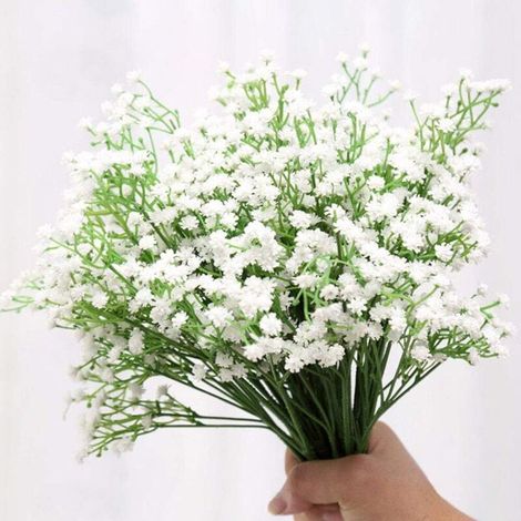 (Blanc) 10 bouquets de fleurs artificis décoratives de gypsophile en fausse soie pour les bouquets de mariée, les fêtes de mariage, les librairies, les cafés, la décoration DIY. (1/5)