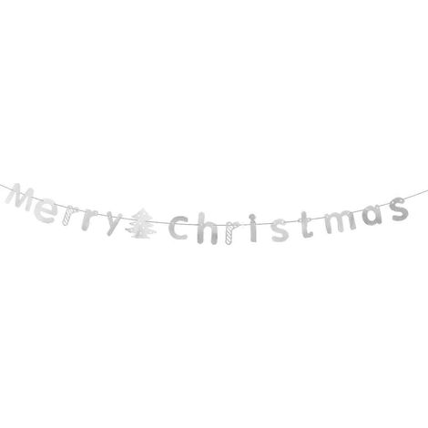 Guirlande de lettres « Joyeux Noël » de 3 mètres, fanions, bannières, drapeaux, décorations pour sapin de Noël, décorations murales et de porte, ornements pour la maison et les fêtes (Argent)-Silver