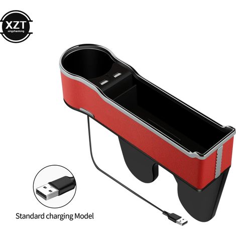 Organisateur d'espace pour siège auto (USB rouge) avec double port de chargement USB, rangement pour siège avant et porte-gobelet, boîte de rangement en PU (1/5)