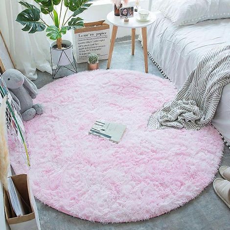 Tapis rond blanc moelleux, idéal pour le salon, la chambre d'enfant ou la chambre à coucher. Tapis doux et moelleux, décoration de chambre moelleuse, forme ronde, 200 x 200 cm, rose clair tie-dye (1/5)