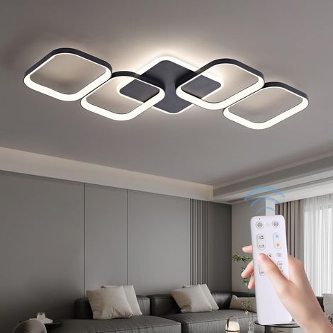 LED Deckenleuchte Modern »Vier Ringe« Design 50W dimmbar (2700-6500K) 5600LM, mit 2,4G Fernbedienung & Memory-Funktion, Schwarz