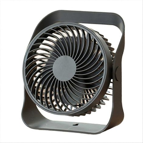 Tragbarer/wiederaufladbarer Tisch-/Wandventilator mit vier Geschwindigkeitsstufen, dunkelgrau, kann an der Wand oder im Haus montiert werden. (1/5)