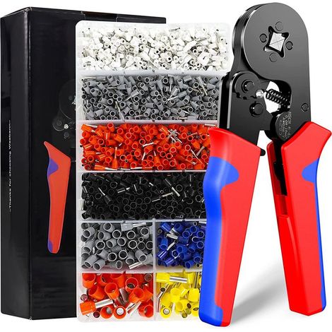 Pince à sertir cosse 0,08 à 16 mm² – Alliage fer-nickel résistant à la rouille – Poignée ergonomique antidérapante – 1800 embouts inclus (1/4)