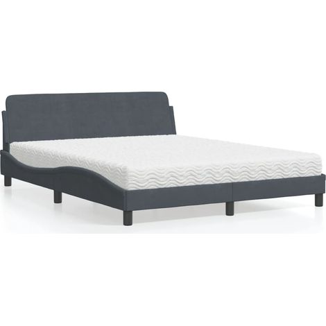 vidaXL Lit avec matelas Dover gris foncé 160x200 cm velours (1/5)