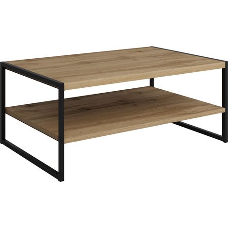Mesa de centro Austin 381, Roble wotan + Negro, 43x65x100cm, Diámetro: 0, Aglomerado laminado, Angular