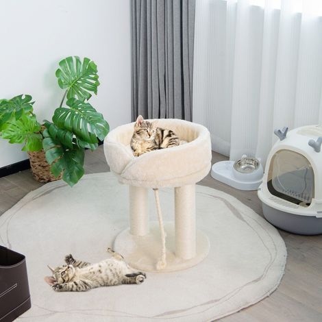 Cat tree cat scratching post with soft seat sisal tower for cats beige (1/5)