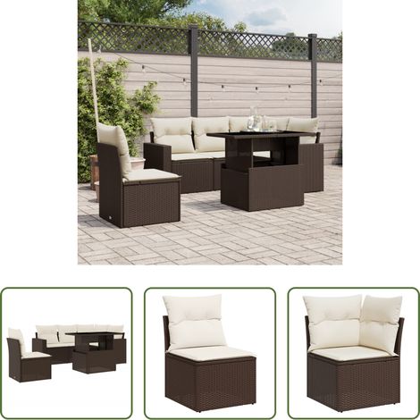 vidaXL Set sofás de jardín 6 piezas y cojines ratán sintético marrón (1/5)
