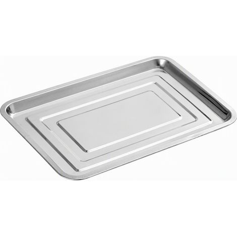 Plateau rectangulaire inox, peu profond, 40 × 30 × 2 cm, ép. 0,4 mm