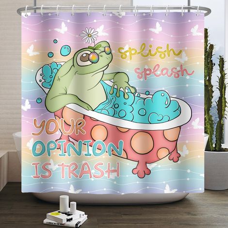 180x243cm Mignon Dessin Animé Grenouille Rideau de Douche Rose pour Enfants Salle de Bains Polyester avec Crochet (1/5)