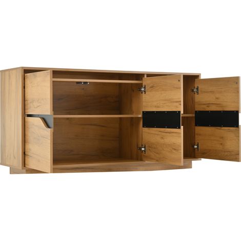 Wohnzimmer-Kommode 140x40x70 cm mit 3 Türen und verstellbaren Einlegeböden, Holzoptik Schwarz (1/5)