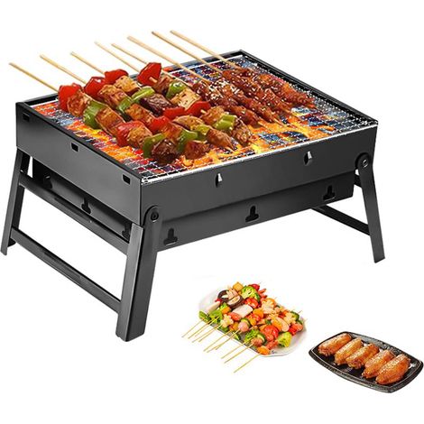 Barbecue à charbon portable, barbecue à charbon de bois compact et pliable, petit barbecue d'extérieur pour voyage, pique-nique, 43,5 x 29 x 23 cm (1/5)