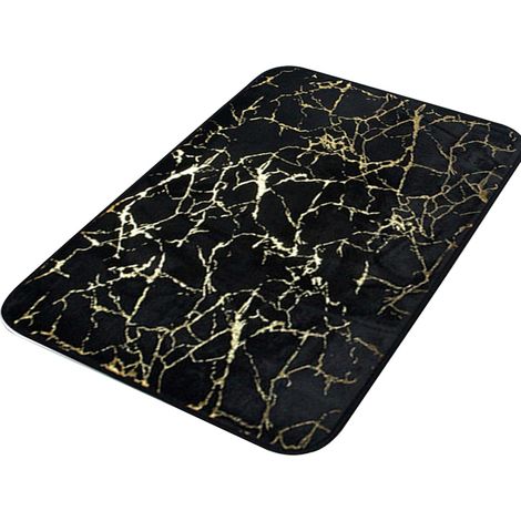 Tapis de bain Faderr effet marbre texturé, séchage rapide, antidérapant, rectangulaire, en polyester, pour salle de bain, cuisine et chambre, noir (1/3)