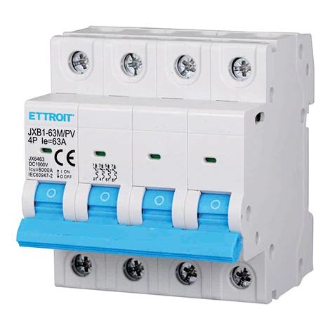 Interrupteur Thermique Magnétique Photovoltaïque 4P DC 1000V 63A 6kA Occupe 4 Modules DIN Ettroit JX6463