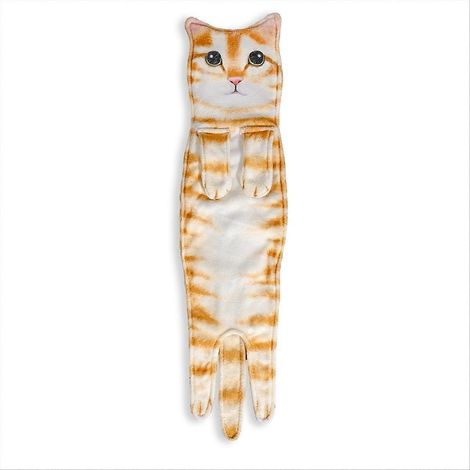 Serviette de toilette rigolote à motif chat orange, linge de cuisine et salle de bain, absorbant et doux (1/5)