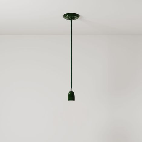 creative cables - Lampada a sospensione Made in Italy completa di cavo tessile e finiture in porcellana colorata