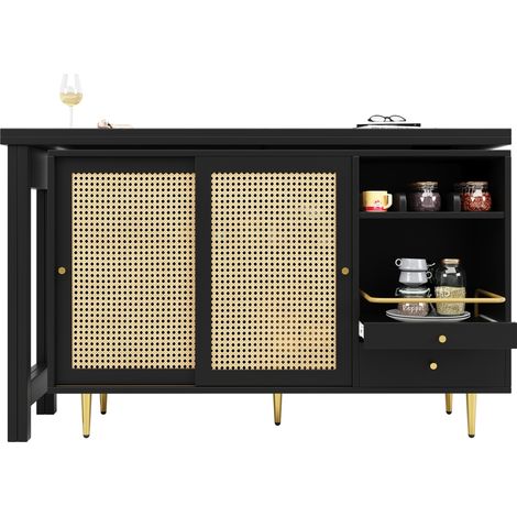 CHICFURN Tavolo da bar estensibile 187 x 40 x 76 cm in MDF nero con contenitore (1/5)