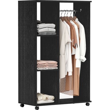 Mobile Wardrobe on Wheels with Clothes Rail and 3 Shelves for Hallway or Cloakroom - Stylish Black Storage Solution (1/5)