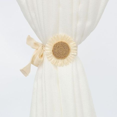 2 Pièces Attache Rideau sans Percage,Beige Embrasse Rideau,Embrasse pour Rideaux,Attache Rideaux,Embrase de Rideaux Forme de Fleur pour Maison Bureau Hôtel Décoration de Fenêtre(Tournesol) (1/4)