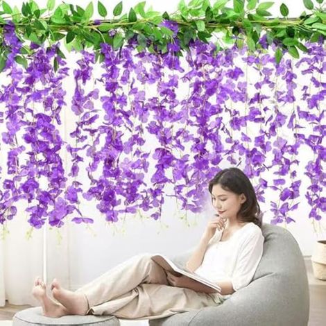 Guirlande de glycine artificielle (2 pièces), 180 cm, idéale pour décorer un mur, un jardin ou un mariage en extérieur ou en intérieur. (1/3)